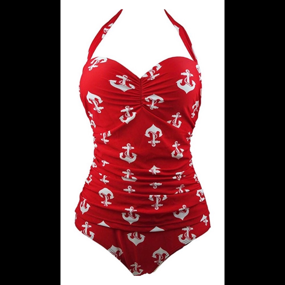 Retro One Piece red/white Anchors Swimsuit